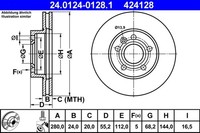 2X ATE Bremsscheibe 24.0124-0128.1 FüR VW T4 Transporter Multivan 1LU 7DB 70C