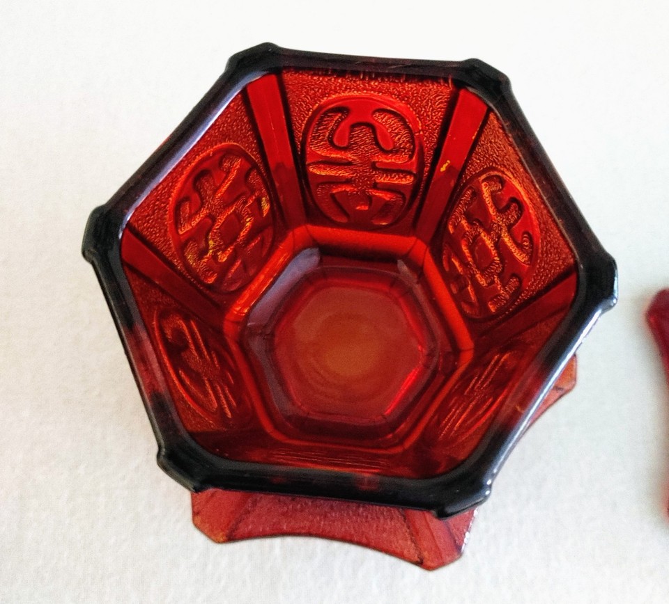 Vintage RUBY RED flash Glass Pagoda Fairy Lamp Votive Tea Light Holder ...