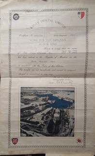 Malta Certificate Bailey Malta Drydocks Works Staff Employees Pension Fund 1959
