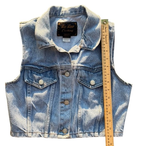 Vintage 90s Be Bop Clothing Cropped Denim Vest Sz Medium Made In USA - Picture 6 of 9
