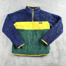 Levis Sweater Kids Medium 10/12 Yellow Green Navy Sherpa 1/4 Zip Pullover Cozy
