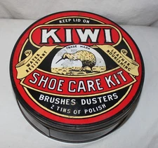 Vtg KIWI Classic Shoe Care Kit in Large Tin 1980s Collectible 7" Complete Kit