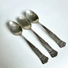 (3) Antique Gorham Sterling Silver Coffee Tea Spoons 5” Pansy Flower W Mono 48g