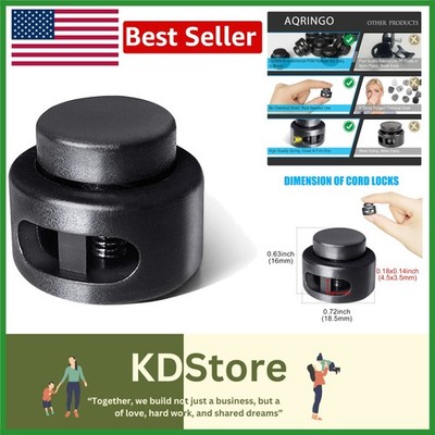 100pcs Black Double Hole Cord Locks Spring Toggle for Shoelaces Drawstrings Bags