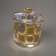 Vintage Culver Glass 60s Condiment Jar & Lid 8oz Sugar Bowl 24k Trim