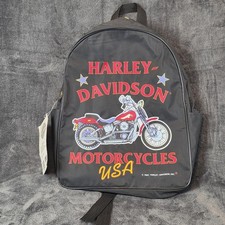 Vintage Harley-Davidson Black 16" Backpack Motorcycle Graphic USA Mens Daypack