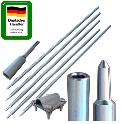 Tiefenerder Staberder Erdungsstangen Edelstahl V2A Ø20mm , Klemme , SDS Max