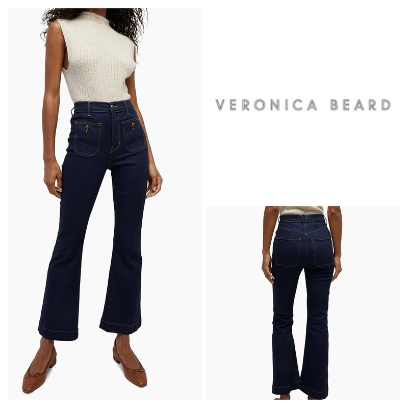 $298 Veronica Beard Carson Ankle Flared Patch Pocket Jeans 25