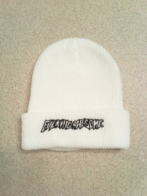 F*cking Awesome Super Soft Knit Embroidered Beanie Cap Hat - White / Black New