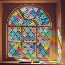 Window Privacy Film, Static Cling Stained Glass 17.5 x 78.7, Rainbow 