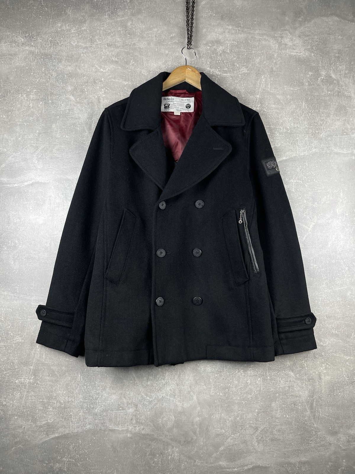 Diesel Archive 2000s Logo Wool Peacoat Black Size L Type N78 Military Inspired