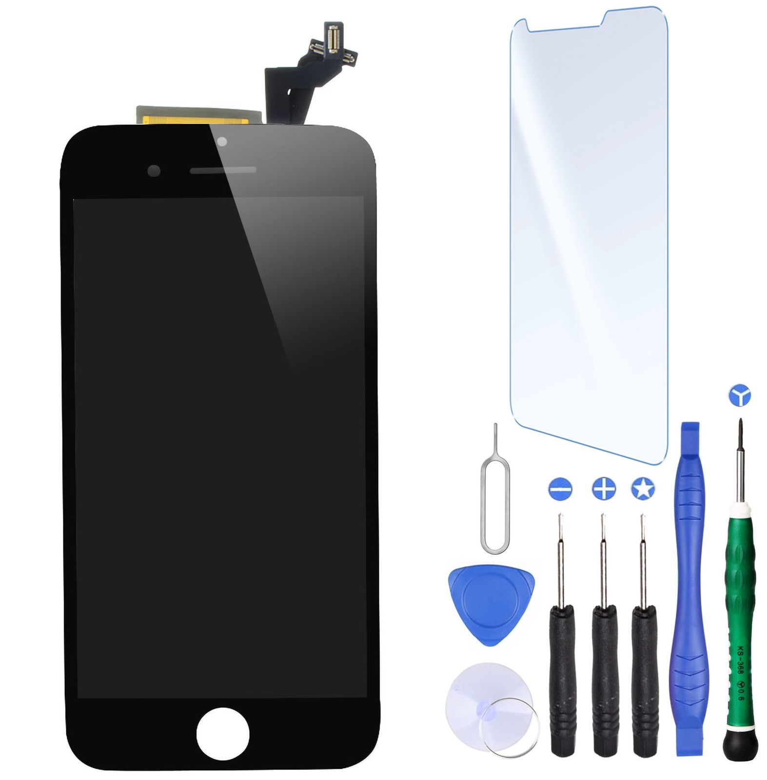 Écran LCD pour iPhone 6S Plus noir avec verre trempé et outils de réparation