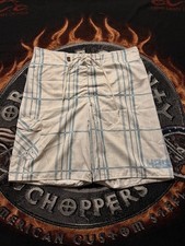 Vintage Y2K Tony Hawk Men's Blue and White Plaid Board Shorts Size L