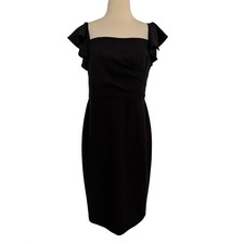 Calvin Klein Womens  Black Ruffle Sleeve Square Neck Pleated Sheath Cocktail  6