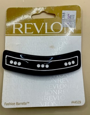 Vintage 1997 Retro Revlon Black Barrette W/White Dots #44529 New Hair Accessory