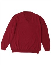 VINTAGE Mens V-Neck Jumper Sweater IT 50 Medium Maroon Virgin Wool FA09