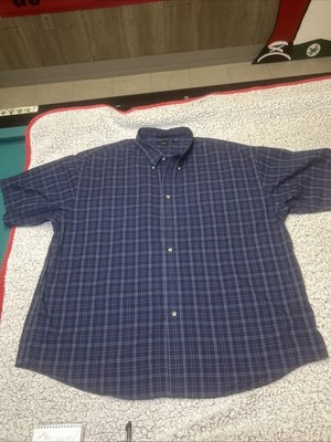Arrow Men's Button Down Shirt Size XX Large Blue Plaid Short Sleeve Cotton