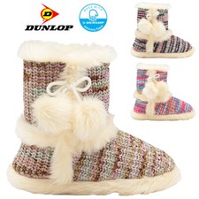 LADIES DUNLOP MEMORY FOAM SLIPPERS BOOTIES WINTER FUR SLIP ON WARM WINTER SIZE