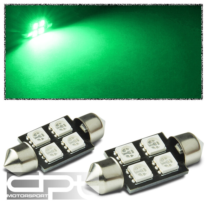 X2 11X36MM 4 SMD 5050/5055 BRIGHT GREEN LED INTERIOR DOME/TRUNK LIGHT/BULB/LAMP