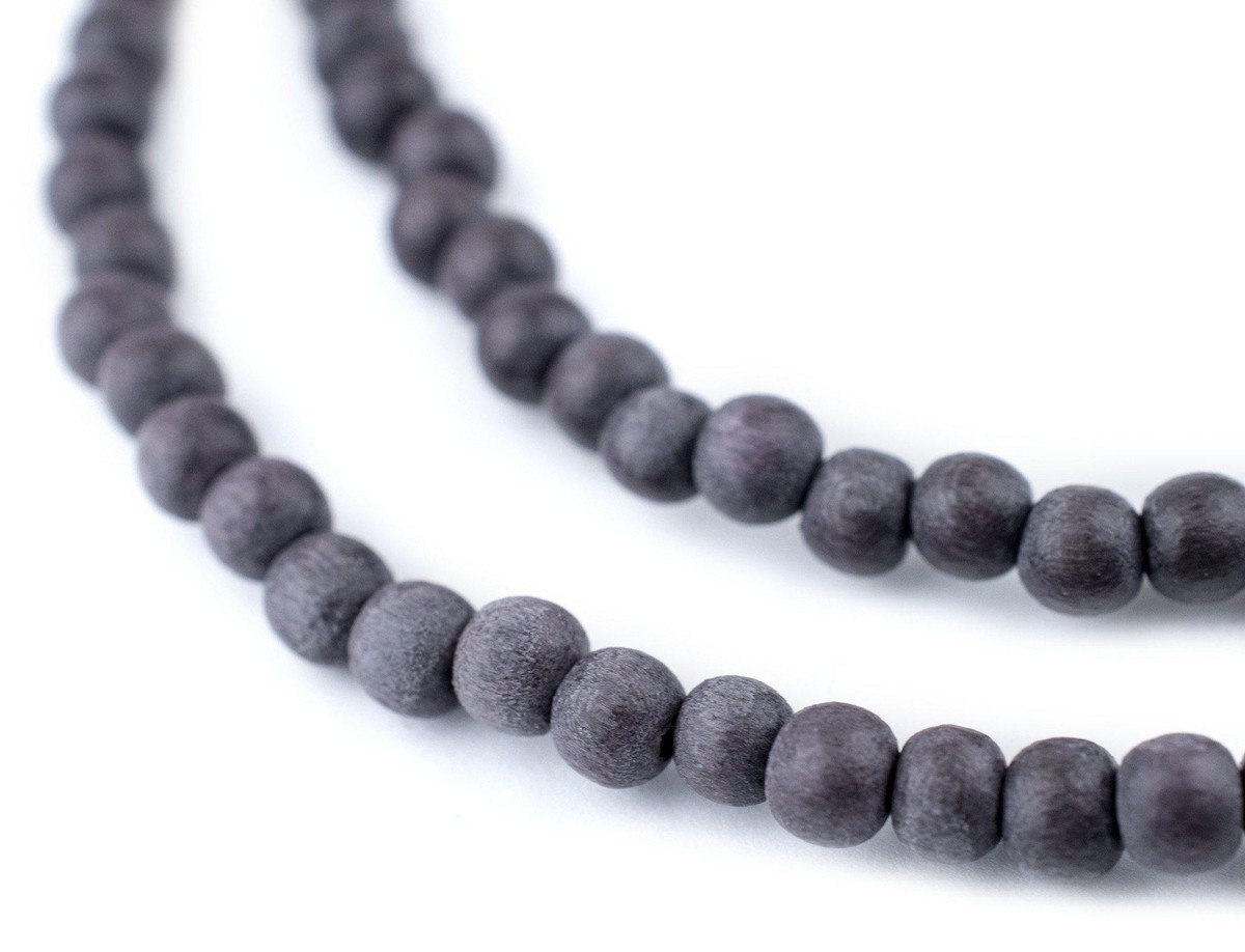 Dark Grey Round Natural Wood Beads 6mm 16 Inch Strand