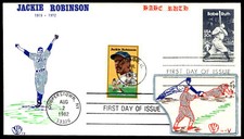 1983 Babe Ruth FDC Dodgers Jackie Robinson Hand Colored EC Cachet-Multi-Stamp