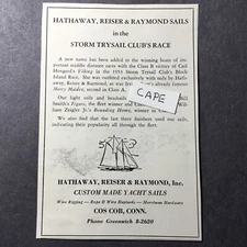 1953 Ad. Hathaway, Reiser, & Raymond Sails. Custom made yacht sails