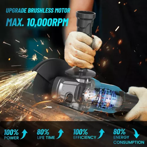 SEESII 21V Brushless Cordless Angle Grinder Kit 4-1/2" Discs 2x 4.0Ah Battery - Picture 2 of 9