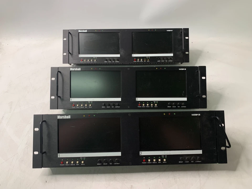 Lote de 3 monitores de video profesionales de montaje en rack Marshall V-R72DP-2C 3U - PIEZAS de desgaste pesado Foto 2 de 4