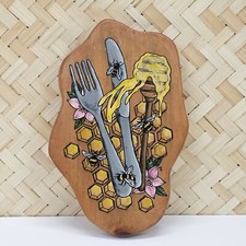 Honey Bee Honeycomb Hand Painted Wooden Wall Hanging Decor Plaque Artist Signed