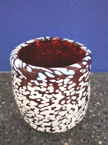 Red/Orange Speckled Hand Blown Glass Candle Holder Votive Tealight  - Picture 1 of 8