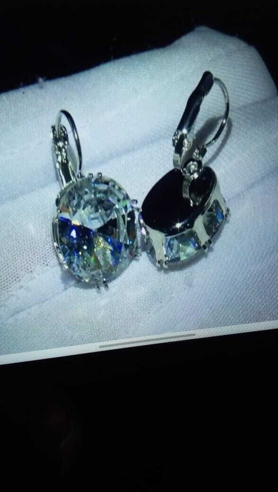 3Ct Oval Lab Diamond Drop Earrings in 14K White Gold Plated