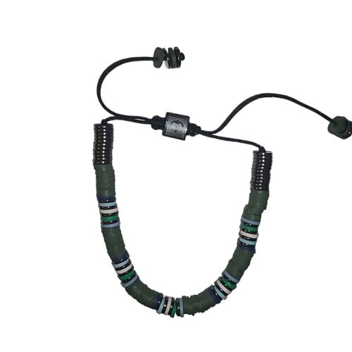 Bracelet homme Heishi nœud à perles vert et métal armé ouverture à glissière 7-10 pouces - Photo 1 sur 6