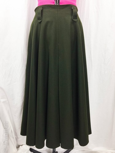Schneider Austria Green Wool Period FULL A-Line Skirt W/ Florin Coin Buttons
