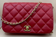 Chanel Nailed CC Full Flap Calfskin Quilted Red Leather Bag