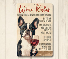 Boston Terrier Wine Rules Sign bar metal tin funny dog decor handmade wall art