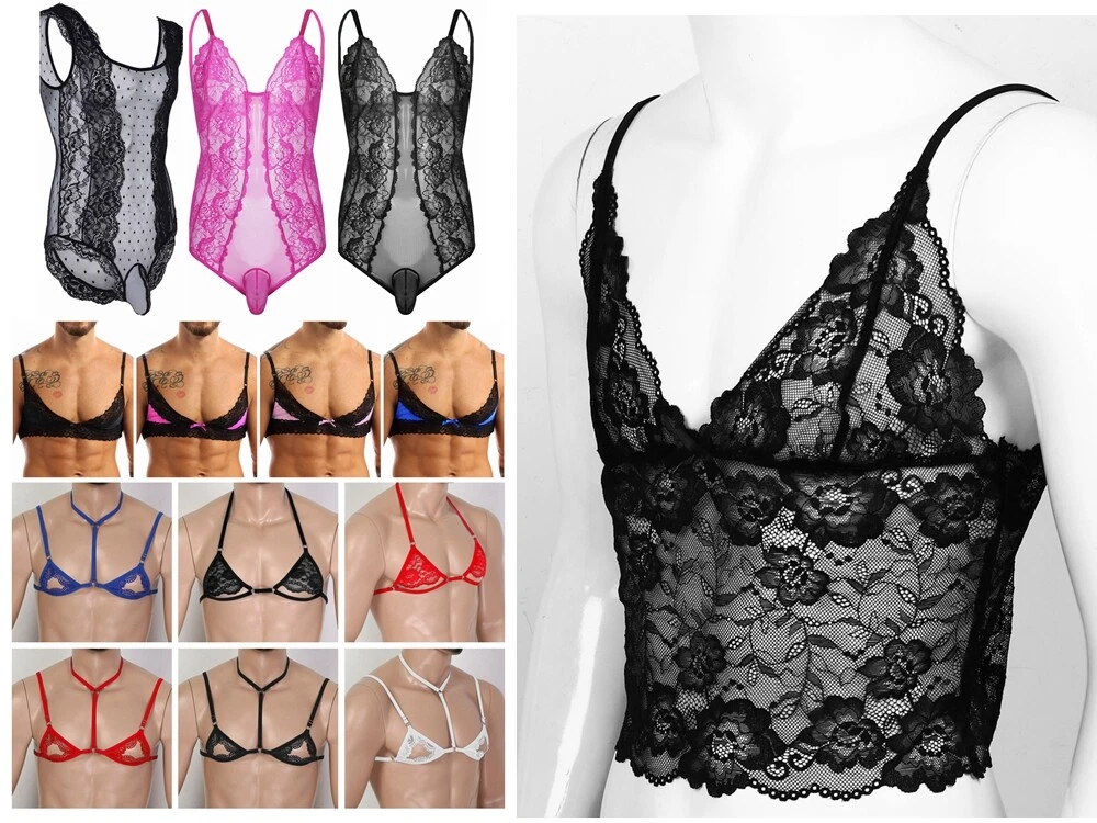 Men Bra Lace Bras Sexy Lingerie Lace Sheer Brassiere Bralette Cami