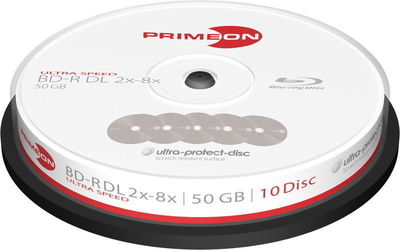 10 Primeon Rohlinge Blu-ray BD-R Dual Layer ultra protect disc 50GB 8x Spindel
