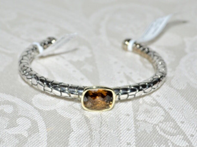  NWT $1150 CHARLES KRYPELL Topaz Python Sterling Silver 14k Gold Bangle Bracelet