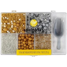Wilton  Gold Silver  Metallic Sprinkles Tackle Box with Scoop  7.58 Ounces