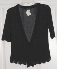 BRITTANY BLACK SWEATER SIZE S LACE BLACK LIGHTWEIGHT MADE IN USA NWT