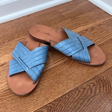 M.Gemi Leather Slide Sandals - Blue Crocodile Embossed - Size 38