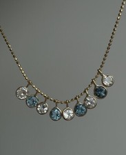 14k Gold White, Blue Topaz Necklace - Charm Necklace - 18In Adjustable Necklace