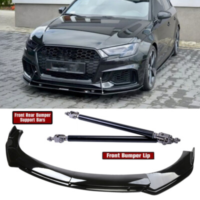 Gloss Black Front Bumper Lip Splitter Spoiler+Strut Rods For AUDI A4 A5 A6 A7