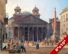 PANTHEON PIAZZA ROTONDA PAINTING ROME ITALY WATERCOLOR ART REAL CANVAS PRINT