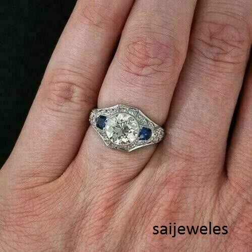 2.30 Ct White Round Moissanite Three Stone Engagement Ring 925 Sterling Silver E - Foto 7