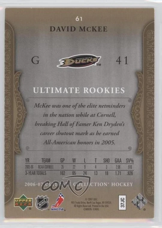 2006-07 Ultimate Collection Ultimate Rookies /699 David McKee #61 Rookie RC - Image 2 of 2