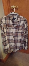 George Button-Up Long Sleeve Flannel Brown Plaid Shirt 2-Pockets Sz S 34-36 