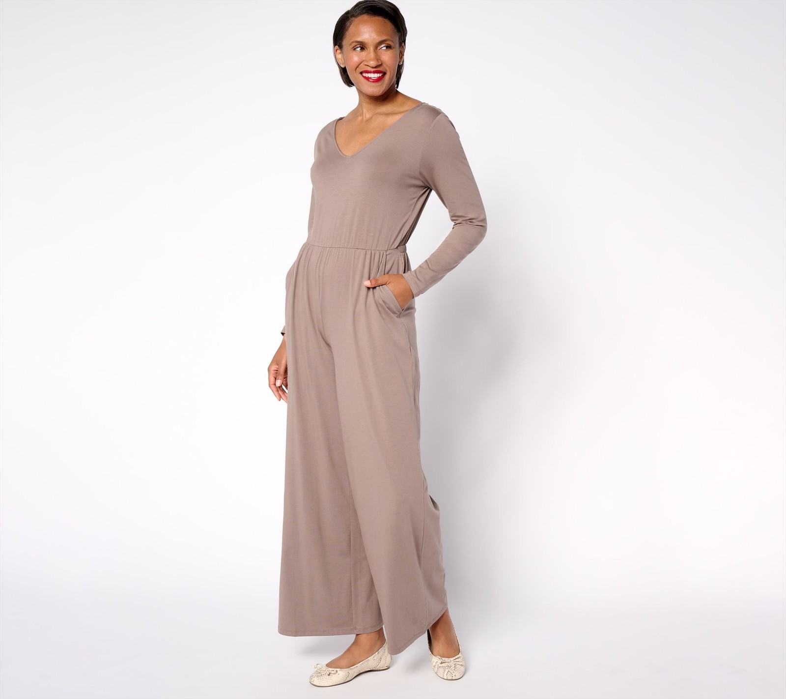 Anybody Women's Dress Sz S Tall Cozy Knit Long Sleeve V-Neck Brown A669433