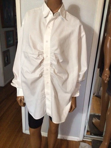 Vintage Willi Smith Willie Wear White Ruched  Long Sleeve Button Shirt Unisex M