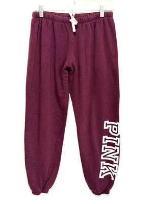 Victoria's Secret PINK Medium Burgundy Jogger Sweatpants With a White Logo